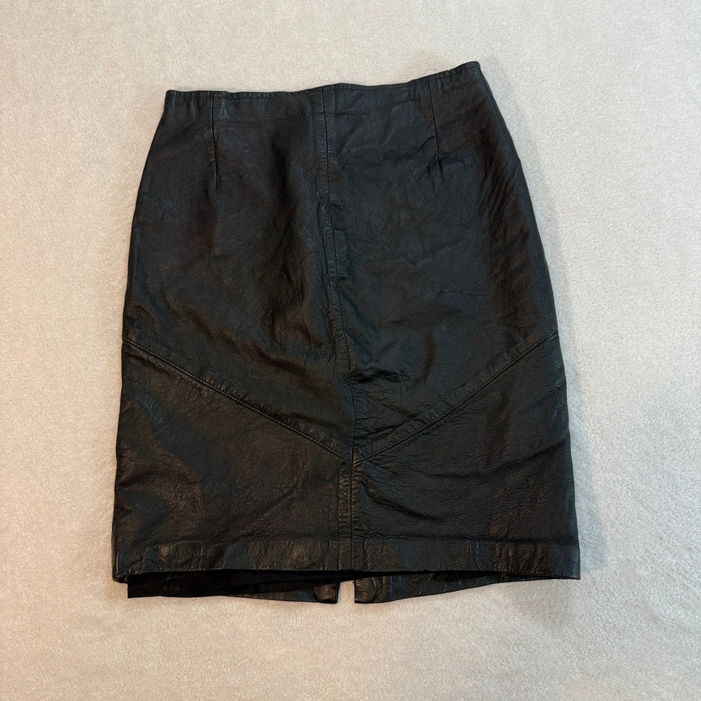 Firenze Santa Barbara Black Leather Pencil Skirt Vintage USA Made Size 8